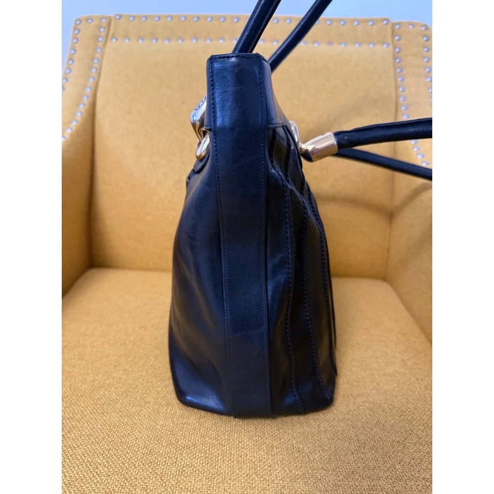 Marino Orlandi Black Leather Tote Bag Made in Italy Pleated Shoulder Bag